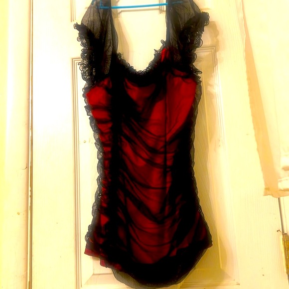 Boston Proper Sheer Black & Red Top L - Picture 3 of 10